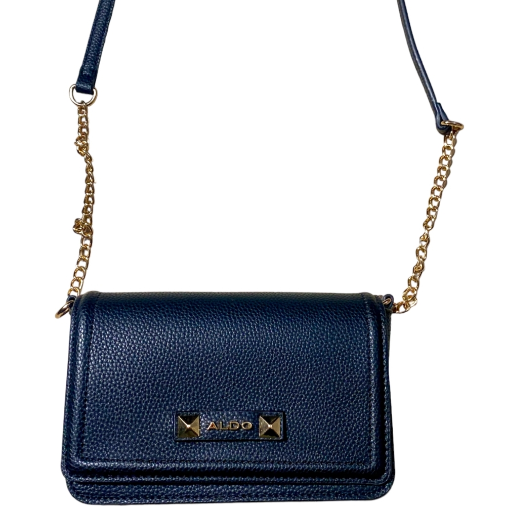 Aldo Small Black Crossbody with Gold Chain Strap